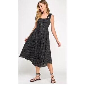 SENI &‎ CADE Juniors' Polka-Dot Shoulder-Tie Midi Dress. Size L